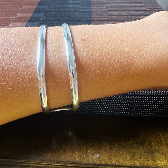 Silver Double Circle Line Bangle Bracelet For Woman Cuff bracelet - Picture 5 of 9